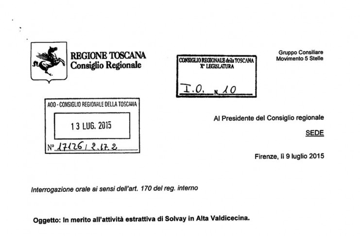 FRATONI NON RISPONDE SULLA VALDICECINA. INSISTEREMO SU SOLVAY