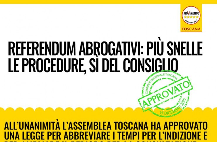REFERENDUM ABROGATIVI: PIÙ SNELLE LE PROCEDURE, SI DEL CONSIGLIO
