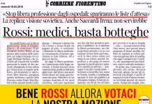 SANITA’ “BENE ROSSI SU INTRA ED EXTRAMOENIA, VOTI NOSTRA MOZIONE AL PROSSIMO CONSIGLIO REGIONALE”