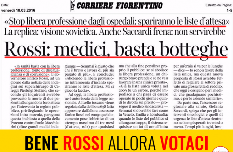 SANITA’ “BENE ROSSI SU INTRA ED EXTRAMOENIA, VOTI NOSTRA MOZIONE AL PROSSIMO CONSIGLIO REGIONALE”