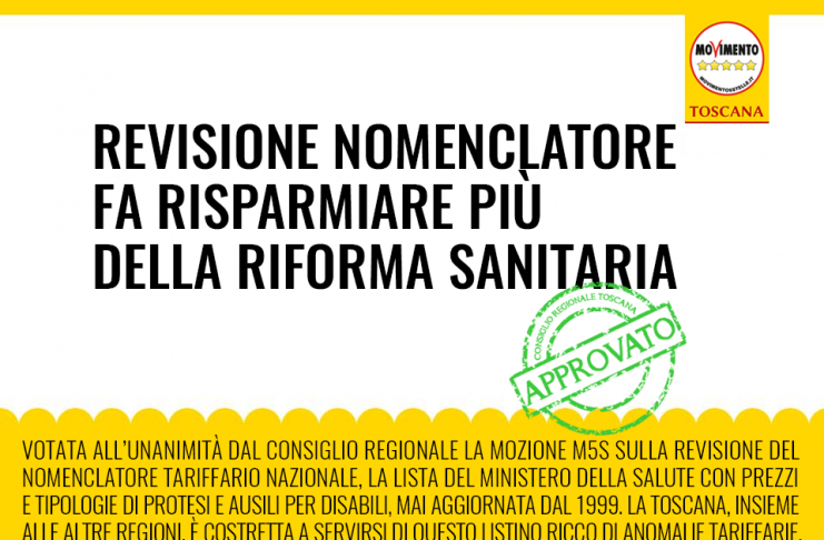 SANITA’ “REVISIONE NOMENCLATORE FA RISPARMIRE PIU’ DELLA RIFORMA. MINISTRA ASCOLTI IL VOTO UNANIME TOSCANO”