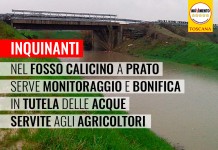 PRATO “INQUINANTI NEL FOSSO CALICINO, SERVE MONITORAGGIO E BONIFICA. QUELL’ACQUA SERVE LE COLTIVAZIONI INTORNO”