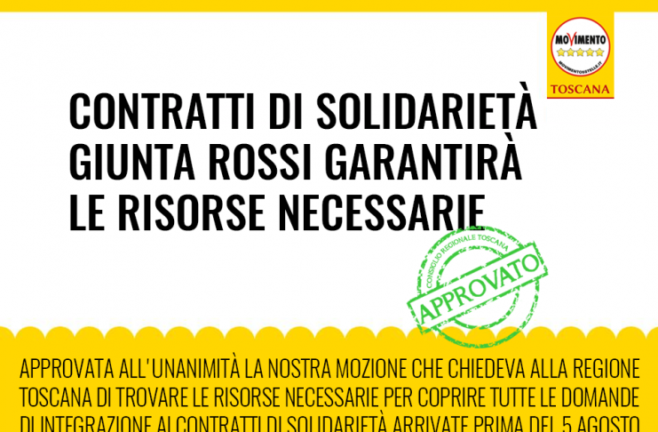 CONTRATTI SOLIDARIETA’ “SODDISFAZIONE PER APPROVAZIONE NOSTRA MOZIONE. GIUNTA ASSICURA RISORSE”