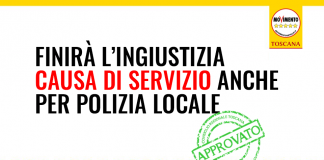LAVORO “FINIRA’ L’INGIUSTIZIA. CAUSA DI SERVIZIO ANCHE PER POLIZIA LOCALE”