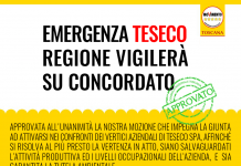 APPROVATA MOZIONE TESECO “REGIONE VIGILERA’ SU CONCORDATO, SI EVITI DRAMMA OCCUPAZIONALE E BOMBA ECOLOGICA”