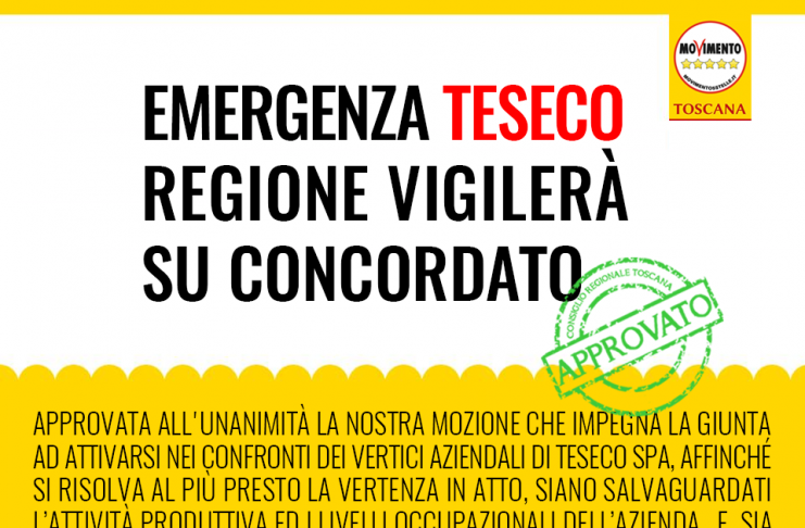 APPROVATA MOZIONE TESECO “REGIONE VIGILERA’ SU CONCORDATO, SI EVITI DRAMMA OCCUPAZIONALE E BOMBA ECOLOGICA”