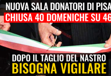 SANITA’ / PISA “NUOVA SALA DONATORI APERTA IN UN ANNO SOLO UNA DOMENICA SU 10. RISULTATO: PISA HA DONAZIONI 6 VOLTE INFERIORI A LUCCA, NONOSTANTE IL PERSONALE”