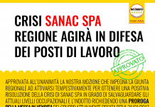 APPROVATA ALL’UNANIMITA’ MOZIONE M5S SU SANAC, “ROSSI CHIAMERA’ CALENDA: SERVE INTANTO PROROGA MESSA IN VENDITA”