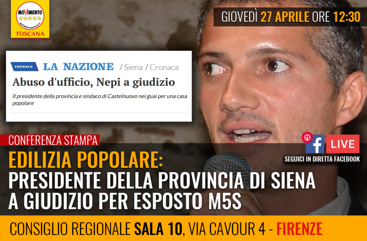 EDILIZIA POPOLARE: PRESIDENTE PROVINCIA DI SIENA A GIUDIZIO PER ESPOSTO M5S